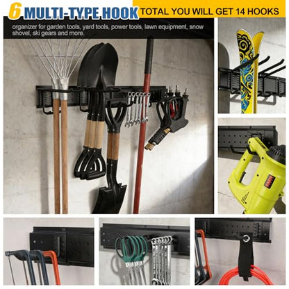 49.5'' Garage Tool Organizer Wall Mount Load 520Lbs with Heavy Duty 14Hooks - size: 49.5''-17Pack