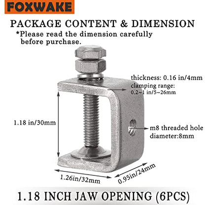 Stainless Steel C Clamps Mini 1 Inch for Mounting, Heavy Duty Metal U Clamps for Metal Working, Small Desk Clamp with Stable Wide Jaw Opening & Protective Pads/I-Beam Design (2pcs) - color: 1 3/16 In-2pcs-30mm
