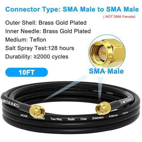 10FT SMA Male to Male RG58 Coaxial Cable Antenna Extension 50 Ohm - size: 10FT
