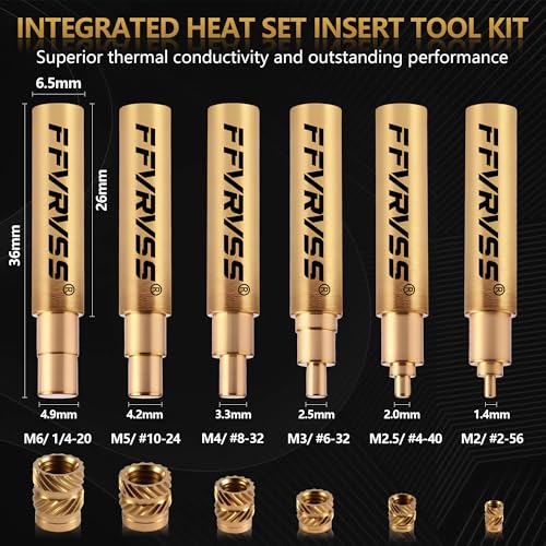 Heat Set Insert Tips Kit for Threaded inserts M2 M2.5 M3 M4 M5 M6 - color: M2-m6 Integrated 6 Tips