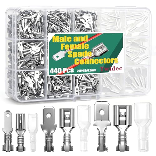 Twidec/440Pcs 2.8/4.8/6.3mm Quick Splice Male and Female Wire Spade Connector Crimp Terminal Block Assortment Kit with Insulating Sleeve for Electrical Wiring Car Audio Speaker - color: Silver 440PCS