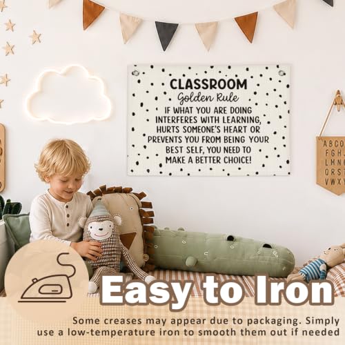 Black and White Classroom Golden Rule Decor Wall Hanging Banner - color: 02-Classroom Golden Rule - Black Polka Dot