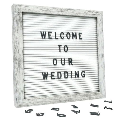 Rustic White Felt Letter Board 10x10, 336 Letters, Wall Mount and Stand - color: Rustic White