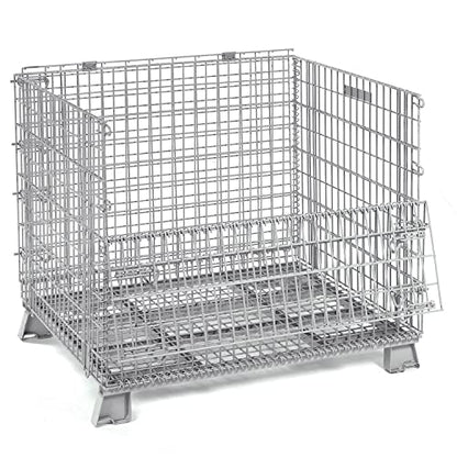 Global Industrial Wire Mesh Folding Open-Top Container, 21 Cu. Ft. Capacity, 5000 Lb Capacity, 40" L x 32" W x 34-1/2"H, Stackable and Collapsible, Gray