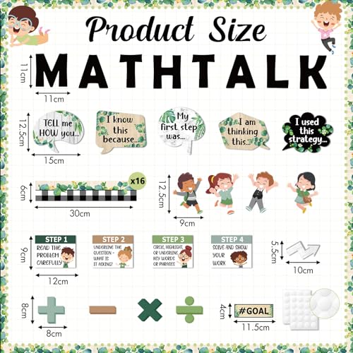 Pajean 85 Pcs Greenery Math Talk Bulletin Board Math Poster Classroom Decor - style: Plant