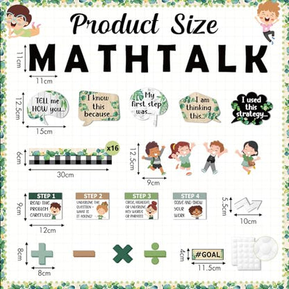 Pajean 85 Pcs Greenery Math Talk Bulletin Board Math Poster Classroom Decor - style: Plant