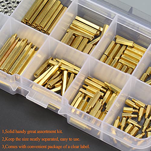 HELIFOUNER 240 Pieces M2 Male Female Hex Brass Spacer Standoff Screw Nut Assortment Kit - size: M2 Brass Standoff Kit