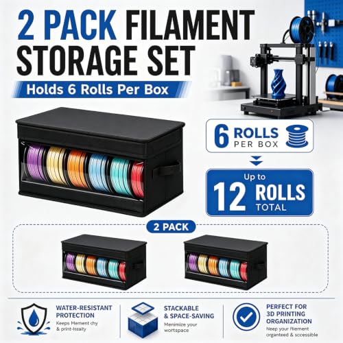 3D Printer Filament Storage Box 2-Pack - Filament Storage Container, Filament Dry Box & Waterproof Storage Box with Flip Lid, Label Slot, Foldable Filament Storage Cabinet for PLA ABS PETG TPU
