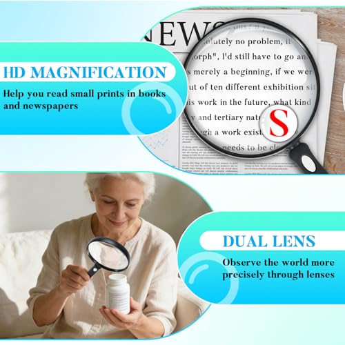 10X 30X Handheld Magnifying Glass for Reading, Upgrade 110mm Large Magnifying Glass with Non-Slip Handle, Scratch Resistant Lens, Magnifiers for Close Work Reading Newspaper Hobby Observation(4.3in)