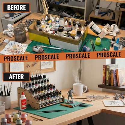 PROSCALE Paint Rack Organizer for Miniature & Model Paints Tabletop Paint Stand with 26mm & 36mm Holes Brush & Tool Holder Artist Room Compatible with Vallejo, Army Painter, AK (Module A) - color: Paint rack A