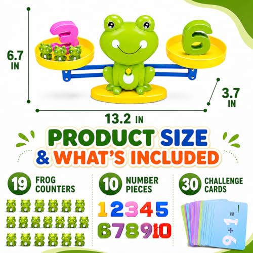 CozyBomB Frog Scale Balance Counting Toy - Preschool Math Learning Games - color: Green