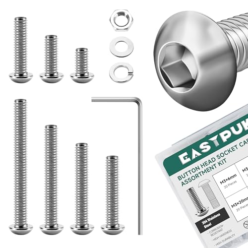 550Pcs M3 Screw Assortment Kit, M3 x 6/8/12/14/16/20/25mm Metric Button Head Socket Cap Screws Nuts and Washers, 304 Stainless Steel Machine Screw Assortment Kit for 3D Printing - color: (Silver) Button Head, size: 550Pcs M3-0.5