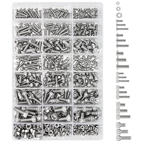 HELIFOUNER 660 Pieces M3 M4 M5 M6 Hex Socket Head Screws and Button Head Socket Cap Screws Nuts Assortment Kit, 304 Stainless Steel - size: M3 M4 M5 M6