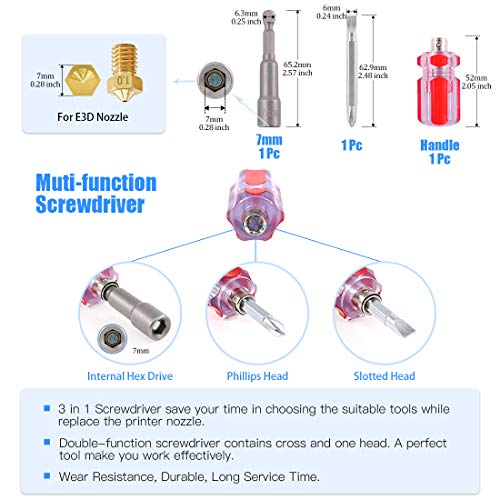 Glarks 29Pcs 3D Printer Nozzle with Nozzle Replacement Tool Kit, 6Pcs 0.2mm,0.3mm, 0.4mm, 0.5mm, 0.6mm, 0.8mm Brass Nozzle and 18Pcs Cleaning Needles and 3Pcs Nozzle Change Tool with Tweezer