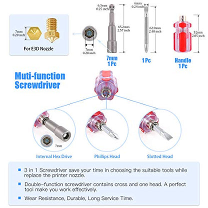 Glarks 29Pcs 3D Printer Nozzle with Nozzle Replacement Tool Kit, 6Pcs 0.2mm,0.3mm, 0.4mm, 0.5mm, 0.6mm, 0.8mm Brass Nozzle and 18Pcs Cleaning Needles and 3Pcs Nozzle Change Tool with Tweezer