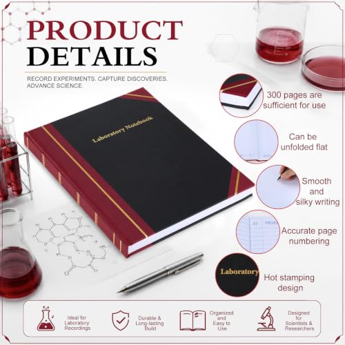 Watersay Laboratory Notebook 300 Pages 11.8x10.3in Black Hardcover Lab Book