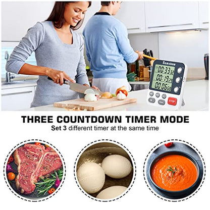 Samshow Digital Kitchen Timer, 3 Channels - color: 318 White