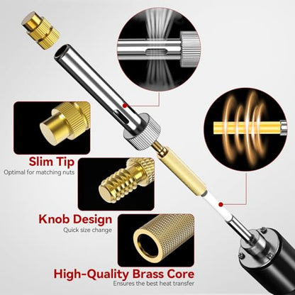 Threaded Inserts Set 60W Nut Inserts Tool Kit Digital Soldering Iron with Adjustable Temperature 392°F–932°F, M2 M3 M4 M5 M6 Heat Insert Tips with Suitcase for 3D Printing DIY Plastic Repair Tool - size: M2 M3 M4 M5 M6