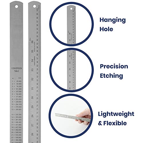 2 Pack Pacific Arc 36 Inch Stainless Steel Ruler with Inch/Metric Conversion Table - style: 2 Pack | 36 in