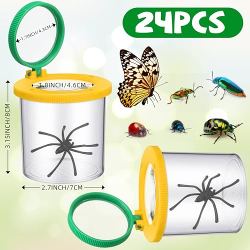 Silipull 24 Pcs Bug Jar Viewer Magnifying Insect Box Magnifier Bug Container Bulk Insect Container Cage for Science Nature Exploration Educational Tool Collecting Kit(Yellow) - color: Yellow