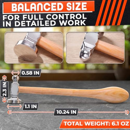 Chasing Hammer for Jewelry Making, Two-Sided, 10 Inch Wooden Handle - color: Beige