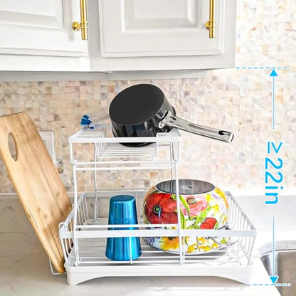 7 code 2-Tier Large Dish Drying Rack for Kitchen Counter, White - color: White