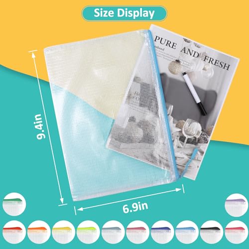 YOPCDJ 12pcs Mesh Zipper Pouch Bags, A5 Puzzle Bag (12 Colors, 12 Packs) for Organizing, Classroom Must Have Storage Bag, Board Games and Office Supplies - color: 12 Color, size: 6×9
