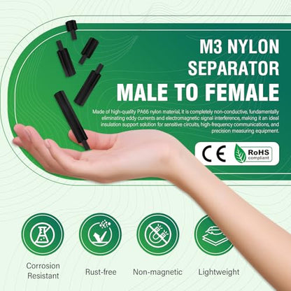 100 Pcs M3x6+6mm Nylon Black Male-Female Hex Standoff Spacer Kit - size: M3*6 mm, style: Black Male-Female Hex Standoff