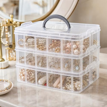 Guyuyii 3-Tier Bead Organizers and Storage with 30 Adjustable Compartments - color: white