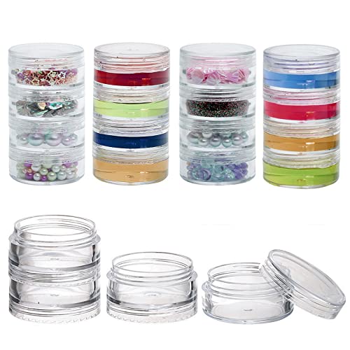 5 Set (20 Pieces) Stackable Cosmetic Containers with Screw Lids and Labels，10 Grams Clear Plastic Empty Jars Small Makeup Sample Containers for Beauty Products - color: Clear, size: 10g (5 Sets, 20 Pieces, Stackable)