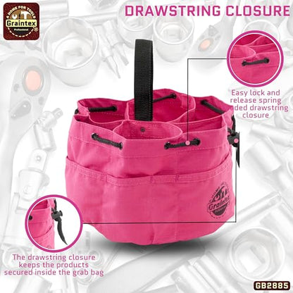 Graintex GB2885 18 Pockets Grab Bag Pink Color Rip-Stop Canvas Drawstring Closure, Small Parts Organizer Bag, Parachute for Screws, Tools, - color: Pink