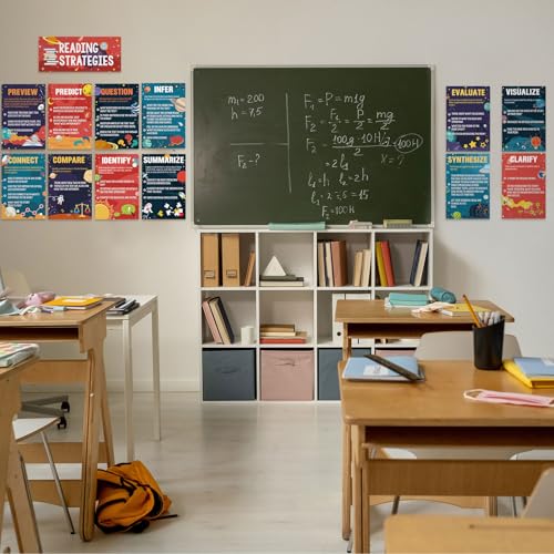 Outus 13 Pcs Reading Strategies Posters Classroom Decorations Reading Bulletin Board Posters Elementary Educational Wall Prints Library Decorations for Middle High Schools Teacher Supplies(Space) - style: Space