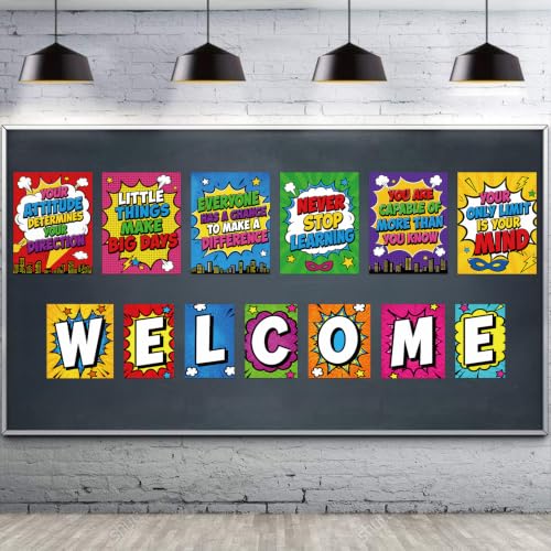 DUAIAI 13 Pieces Hero Affirmation Bulletin Board Posters Classroom Decor - color: Hero