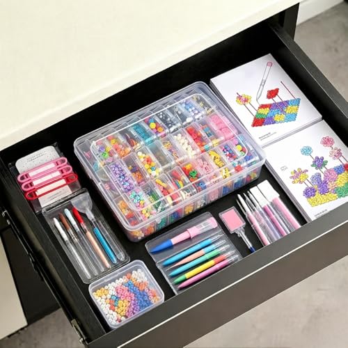 31Pcs Clear Plastic Storage Organizer, 30 Mini Square Portable Cases & 1 Large Container, Durable Sorting Holder for Jewelry, DIY Craft Accessories & Tiny Daily Parts