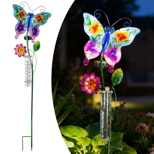 Butterfly Rain Gauge Outdoor Sloar Light for Garden Yard Decor