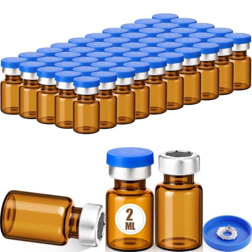 50 Pack 2ml Empty Sterile Vials Amber Injection Bottles, Blue - color: Blue