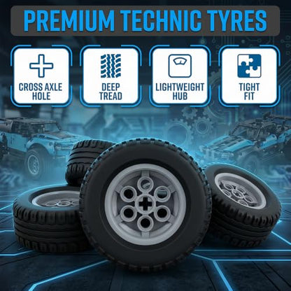8 PCS Set Technic Wheel Tires, 62x20 Tyre & 43.2x18 Wheel Rim, Compatible with legoes and Major Brand, STEM Learning and Gift for Kids Ages 6 7 8 9 10 11 12+