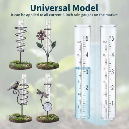 2-Pack Rain Gauge Replacement Tube - 5" Capacity Easy-to-Read Magnifying Rain Gauge for Outdoor - Plastic Clear Rain Gauges for Garden Yard Home - Accurate Measurement with Dual Scales