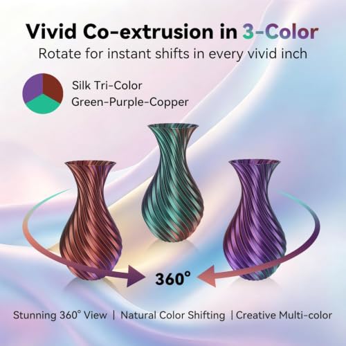 Kingroon Silk PLA Filament, Tri Color PLA Filament, Multicolor 3D Printer Filament, Dimensional Accuracy 1.75mm (+/-0.02mm) 1kg Spool(2.2lbs), Green Purple Copper - color: 1kg-green Purple Copper, size: 1KG