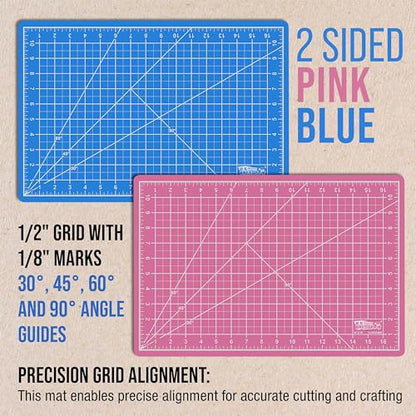 U.S. Art Supply 12"x18" Self-Healing Cutting Mat 5-Ply (2 Pack) Pink/Blue - color: Pink/Blue