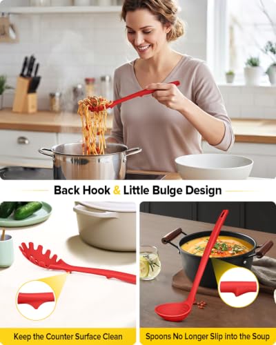 BUNDLEPRO Silicone Cooking Utensils Set, 9 Pcs Kitchen Utensils, One-Piece - color: Red