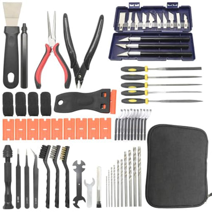 Hoypeyfiy 68Pcs 3D Printer Tools Kit with Storage Case, Replacement for Bambu Lab Ender 3 Kobra and More Printers, Deburring Tool, Scrapers, Metal Files, Brushes, Hand Drill, Tweezers
