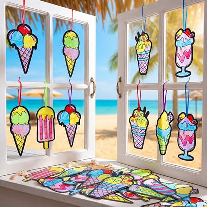 Eersida 32 Pcs Christian Cross Craft Kit, VBS Religious Suncatcher DIY - style: Ice Cream Style