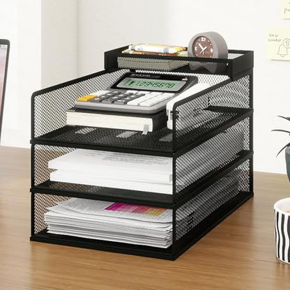 Natwind 3-Tier Stackable Metal Mesh Letter Paper Tray Organizer,Black - color: Black, size: 3 tier