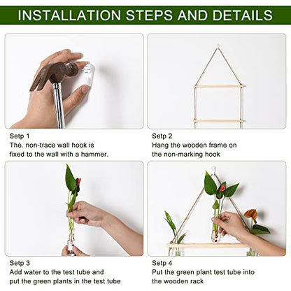 YIBOT Plant Propagation Stations with Wooden Stand 15 Glass Test Tubes Vase - color: Beige, size: 14"L x 14"W x 35"H