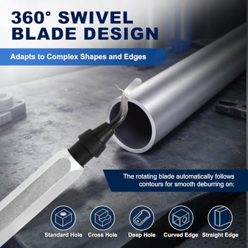Deburring Tool with 10 HSS Blades and Silver Aluminum Handle, 360° Rotary Reamer for 3D Printing and Metal Edge Finishing, High-Speed Steel Tool for PVC, Copper and Resin - color: Silver