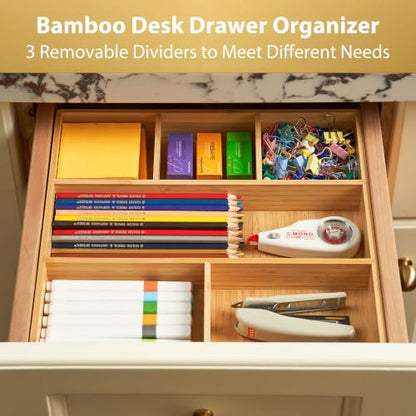 Umilife Bamboo Desk Drawer Organizer, Wood Office Junk Tray, 12"x12" - size: 12"x12"