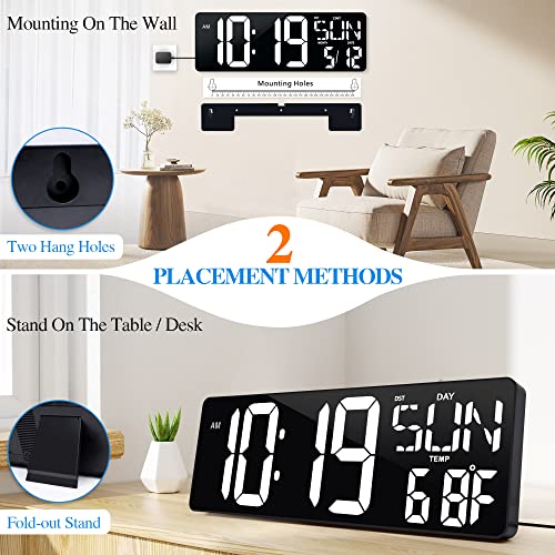 17.2"Large Digital Wall Clock Large Display with Remote Control 180°Visible - color: White