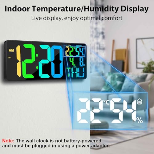 18" Large RGB Digital Wall Clock 11 Color, Remote Auto Dimming Alarm - color: 11 Color Change
