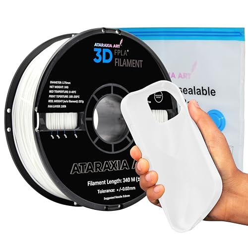 ATARAXIA ART Flexible PLA Filament 1.75mm, Flexible 3D Printer Filament 1Kg/2.2lb Spool 5X Long Stretch,Easy TPU Extruder,89A Shore Hardness,Patent Formula,with Filament Storage Bag, FPLA Ivory White - color: Ivory White, size: FPLA+ (Flexible Polylactic